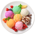 
          multi-colored balls of ice cream on a plate